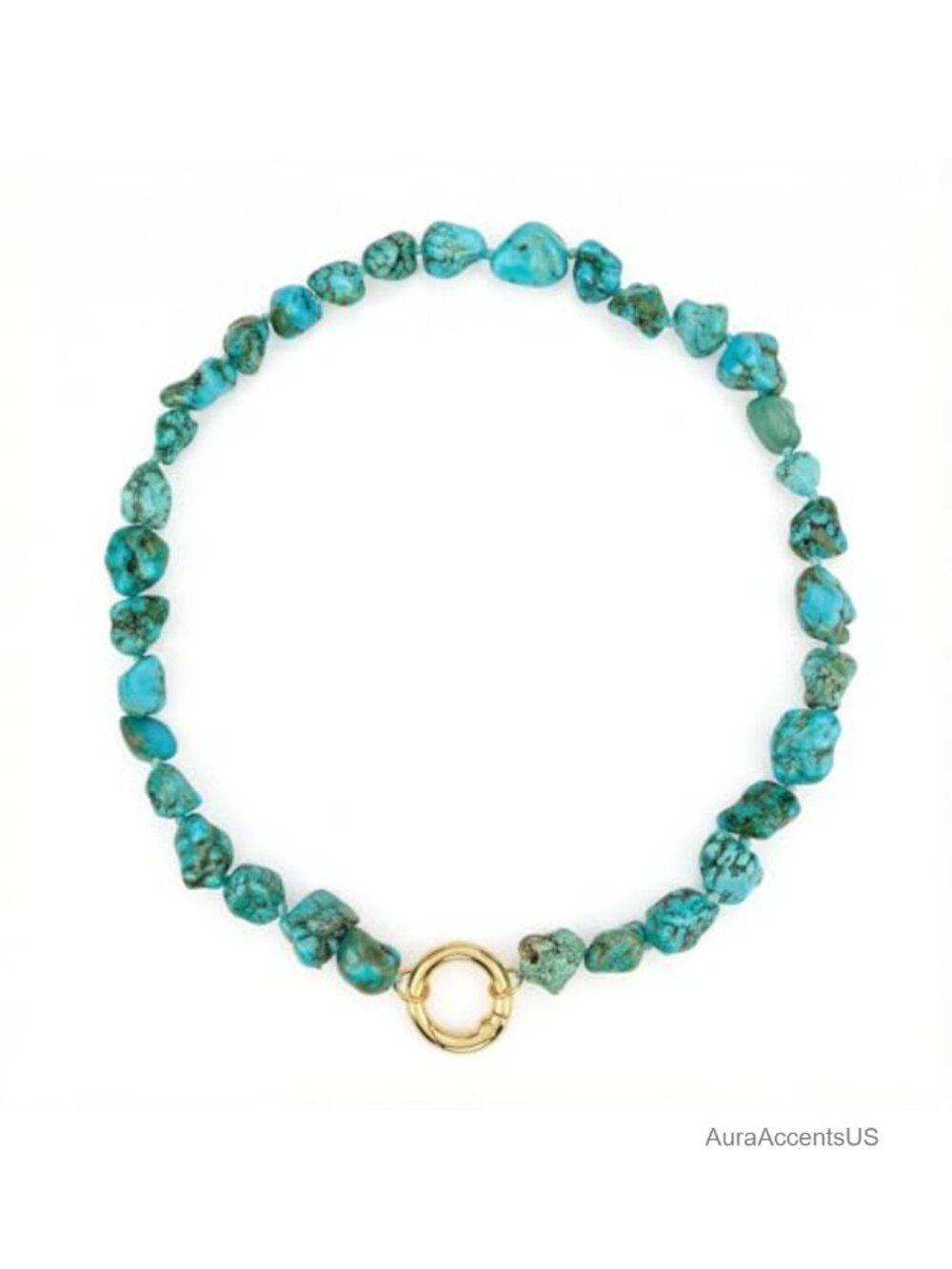 Chunky Turquoise Beaded Necklace 18in Gold Plated Clasp Western Choker
